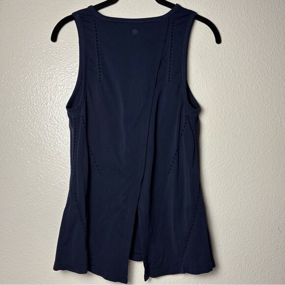 Athleta Foothill Seamless Tank Top Women's size XS Open Back Tie Navy Blue - Picture 9 of 15